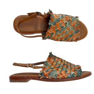 Allan K Sandals Size 39 Hope Multi Leather Woven Fringe Slingback Flats